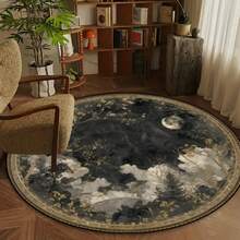 1 Peça Tapete Redondo de Área com Vista Noturna de Luxo - Almofada Macia, Antiderrapante, Tapete de Poliéster Tecido, Design de Céu Azul Escuro e Bolinhas Douradas, Adequado para Decoração de Quarto, Sala de Estar ou Dormitório, Carpete de Quarto - Multicolorido - Visão 3