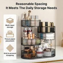 4-Layer Vanity Makeup Organizer With Tissue Holder - Metal Countertop Storage, Ideal For Bathroom Bedroom Perfume & Cosmetics - 黑色,4層 - 查看 7