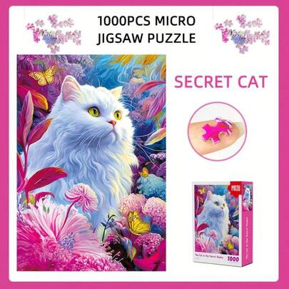 1000 Piece Super Mini Puzzle - Cats In The Mysterious Realm, Pet Themed 15x10 Inch Poster Size, Creative DIY Assembly Toy Gift, Suitable For Valentine's Day Birthday Gifts (Adult Stress Relief Home Wall Decor Puzzle Game)