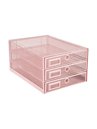 Organizador de escritorio de malla metálica Cajones deslizantes de 3 niveles Clasificador de papel/Multifuncional para cartas, documentos, correo, archivos, papel (Rosa),40811753