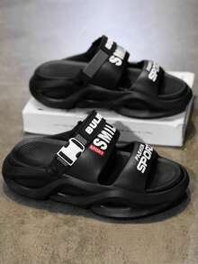 Herr Sommarbokstavstryck Halkfria Avslappnade Tofflor, EVA Snörning Ihåliga Andningsbara Hus Strand Vattenskor, Unisex Parstil - Svart - Visa 4