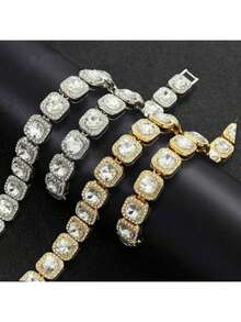 1条全新欧美方形玻璃珠链，12毫米，男女通用链项链，嘻哈风格 - B - 查看 3