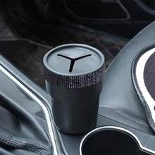 1pc Car Coin Storage Box, Rhinestone Decorated Black Car Coin Holder, Car Interior Small Item Storage Organizer, Shiny Decorative & Practical