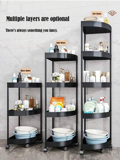 3/4/5 Tier Corner Shelf, Waterproof Rust-Proof Plastic Vertical Rack For Clothes, Shoes, Storage, Suitable For Kitchen, Living Room, Bathroom, Available In White/Black, Ideal Home Storage Solution Bathroom