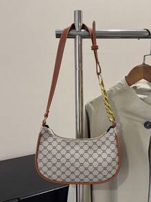 Korean Retro Crescent Moon Shaped Bag, Fashionable Casual Printed Shoulder Bag, Underarm Bag - Multicolor - View 15