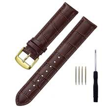 FEIZLINDAO 1pc Unisex Classic Elegant Bamboo Texture Soft Genuine Leather Watch Band, Fits 12mm 14mm 16mm 18mm 20mm 22mm 24mm Watch Dial, Durable And Ideal Gift Choice - Black Strap-gold Buckle - View 14