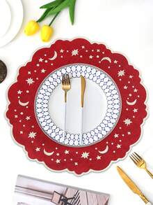1/2/4件装刺绣布艺节日餐垫，适合婚礼派对餐桌装饰，简约优雅的欧式风格布艺桌布，星月图案餐垫 - 彩色 - 查看 8