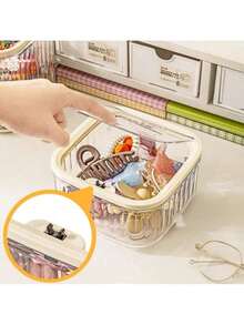 1pc High Quality Transparent Small Desktop Trash Can, Multifunctional Makeup Vanity And Office Desk Organizer - Multicolor - View 2