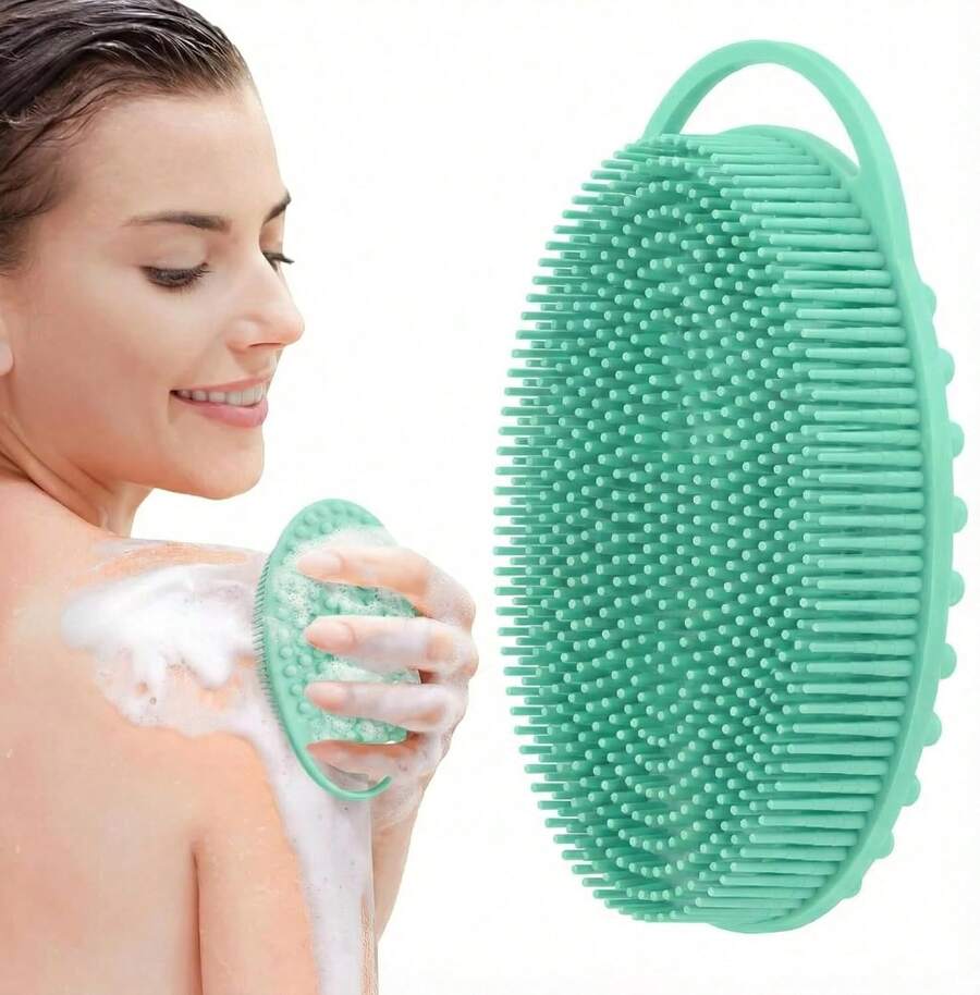 Silicone Body Scrubber, Exfoliating Loofah Women Men, Soft Silicone Body Shower, 2 In 1 Bath And Shampoo Brush Sensitive Skin, Back,Showering, Brush Exfoliator (Pink) - 綠色 - 查看 1