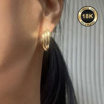 High-Quality Stainless Steel Women Hoop Earrings,Hypoallergenic 316L Ear Post,Anti-Fading Vacuum 18K Gold Plated Anti-Wear, Charming Fashionable Designer Unique Shapes Unisex Jewelry Earrings For Daily Wear Festival Vacation Parties