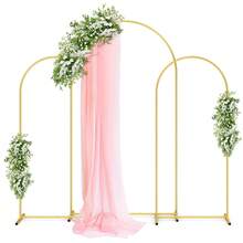3Pack Metal Arch Backdrop Stand(7.2FT/6.6FT/6FT), Decorative Balloon Arch Stand, Easy Assembly Gold Wedding Arch, Stable Backdrop Arch Stand For Wedding Ceremony, Birthday Party, BabyShower - 金色 - 查看 3