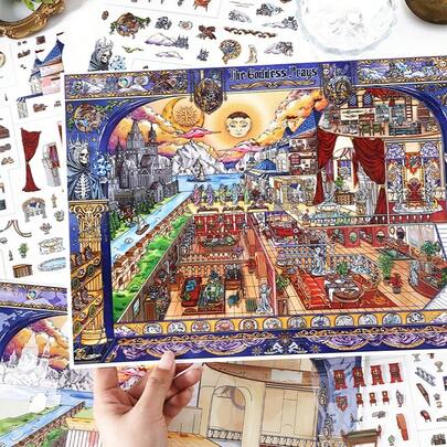 4 Sheets/Bag Sticker Pack, Divine Realm Series, Retro Western European-Style Scenery Stickers, Scrapbook Supplies, Notebook Accessories, Decorative For Photo Frames, Computers, Phone Cases, Water Cups, Junk Magazines, Pencil Cases, Suitcases, Desktop Decorative Stickers,Personalized Stickers,School Supplies,Christmas Gifts,Gifts For Women,Brain Rot,Scrap Book Supplies,Cute Stationery Stickers,Scrapbook Supplies