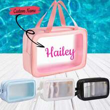 Customized Women's Makeup Bag, Personalized Semi-Transparent Matte PVC Cosmetic Bag, Can Customize Personal Name, Large Capacity Handbag, PU Flip Cover Portable Makeup Bag, Travel Bag, Exclusive Gift, Valentine's Day Gift, Wedding Gift, Best Friend Gift, Mother's Gift, Wife's Gift, Best Travel Choice - Multicolor - View 1