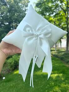 1pc Lace & Pearl Wedding Ring Pillow, White Lace Flower Bow Heart-Shaped Ring Box For Wedding Ceremony
