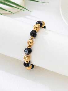 1 Classic Personalized Digital Bead Bracelet - Gold - View 2