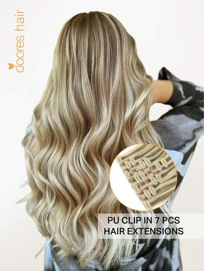 DOORES 7pcs Seamless Clip-In 100% Human Hair Extensions 110g, Invisible, Comfortable, Natural Blending, Lightweight, Dreamy Hair, High-Quality Virgin Hair, Suitable For Women's Daily Use, Easy To Wear, Elegant For Casual, Holiday, Cosplay, Campus, Sports, Travel, Festival, Party, Outdoor Cosplay