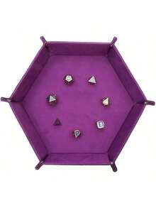 1个PU皮革绒面折叠收纳托盘，六角形骰子托盘，骰子收纳盒，桌面骰子游戏收纳篮 - 彩色 - 查看 5