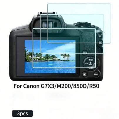 3 piezas de accesorios para cámara, película protectora de pantalla brillante compatible con Canon G7X3/M200/850D/R50, dureza de 9H, resistente a los arañazos