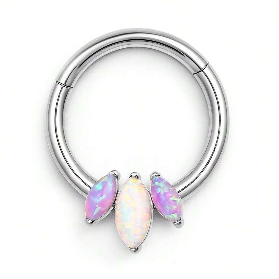 16G Opal Septum Rings CZ, 316L Surgical Steel Septum Jewelry, Nose Rings Hoops Clicker, Helix Tragus Rook Daith Piercings For Women Men Silver/Gold 8 Mm - Ngọc Opal Bạc Tím - Xem 1