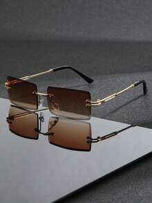 3 Pairs/Set Men's Rectangular Frameless Metal Fashion Glasses, New Stylish Eyeglasses Suitable For Daily Life, Beach Vacation And Outdoor Travel - Multicolor - View 16