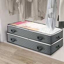 Under Bed Storage Organisers With Zipper 100L Clothes Storage Box And Handles – Non-Woven Clothes Storage Bags For Bedding, Blankets & Underbed Oragnizer – Dust-Resistant & Breathable New - Grey - View 2