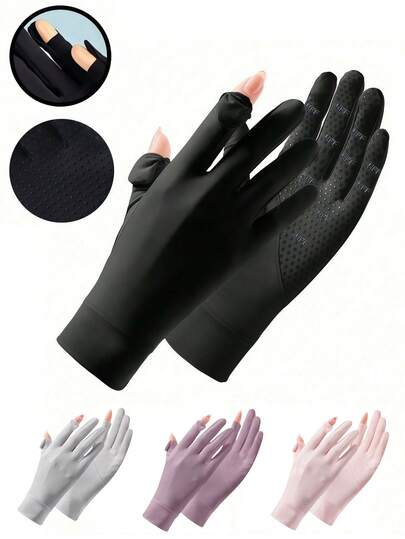 1 Pair Full Finger UV Protection Sunscreen Gloves, Touchscreen Friendly, Non-Slip, Breathable For Summer Outdoor Activities Like Golf, Driving, Cycling, Fishing, Hiking