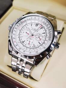 JARAGAR 1件装时尚运动自动机械男士手表，多功能小表盘，不锈钢表带，商务休闲男士手表，顶级品牌奢华腕表，带礼盒 - 白色 - 查看 3