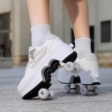 1 đôi giày trượt patin unisex dành cho thanh thiếu niên và học sinh, giày patin 4 bánh có thể thu gọn và phanh, giày patin đa năng, quà tặng giày thể thao. - Màu be - Xem 9