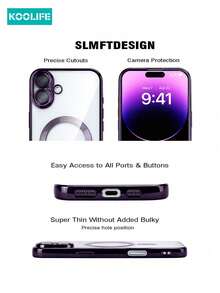 Koolife 1pc Electroplated Magnetic CD Pattern Phone Case, TPU With Built-In Lens Protector & Wireless Charging Support, Compatible With IPhone 17/17 Pro/17 Pro Max/17 Air - Purple - View 6