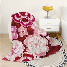 1pc 2D Printing Soft Polyester Fiber Woolen Blanket Blanket Watercolor Flower Print Design Pink Full Printed Pattern Suitable Sofa Bed Office Travel Camping Four Seasons Universal Decoration Perfect Valentine's Day Gift Girlfriend Send Friends Send Family Home Decoration Atmosphere Create - As Shown In the Figure - View 4