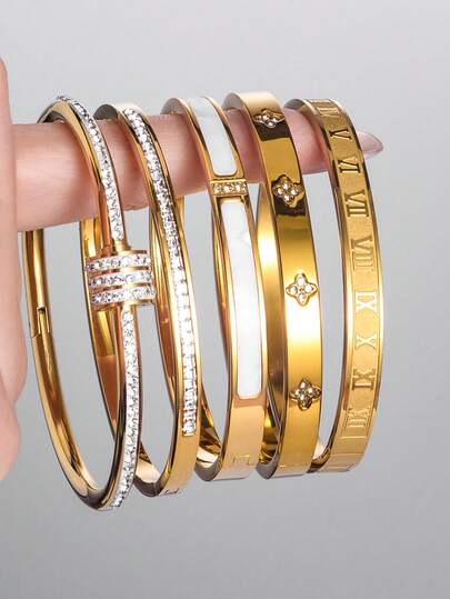 5件套钛钢防水防褪色女士时尚手链，18K不锈钢女士首饰，送给女朋友/情人节的礼物