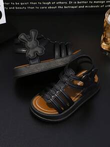 1 Pair Baby Girls' Roman Princess Style Sandals, Toddler Girls' High-Top Princess Sandals, Fashionable, Soft-Soled, Cute, Versatile, Rabbit Design, Suitable For Hiking, Roman Sandals, Summer - Black - View 3