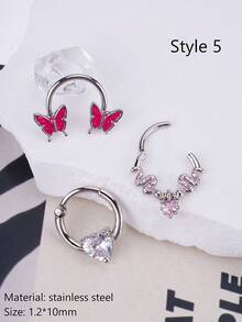 3件套Y2K风格16G鼻环链鼻中隔饰品蝴蝶、蛇、月光石鼻中隔环穿刺饰品不锈钢唇环仿珍珠鼻中隔卡扣环和马蹄形外星人星星杠铃铰链鼻中隔环耳廓、耳屏、耳骨、耳廓内侧、耳软骨耳环鼻中隔鼻环环穿刺饰品垂坠链鼻环男女通用10mm派对约会日常佩戴 - 粉色 - 查看 5