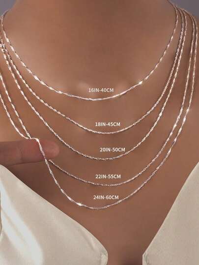 925 Sterling Silver Italian Twist Chain Necklace For Women, Available In 16", 18", 20", 22", 24", 18K Platinum Plated, Great Gift For Girlfriend