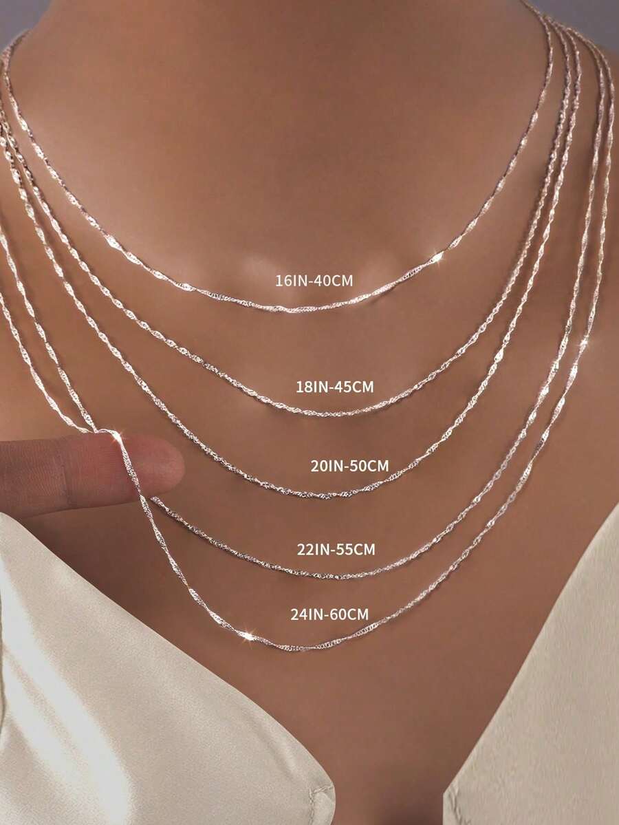 925纯银意大利扭纹链项链，女士款，可选长度16、18、20、22、24英寸，18K铂金镀层，送给女朋友的绝佳礼物 - 銀色 - 查看 1