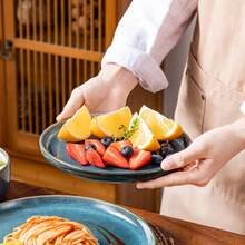 vancasso The 12-Piece Matte Blue, Kiln-Turned Ceramic Tableware Set With Curved Rim Is Suitable For 4 People