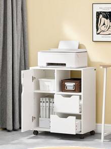 SoBuy FBT105-W, Home Office File Cabinet Printer Stand, Storage Cabinet On Wheels, Side Table End Table - White - View 3