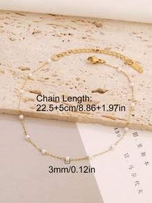 1pc Simple White Faux Pearl Chain Anklet For Women Fashion Stainless Steel Ankle Bracelet On Leg Foot Beach Jewelry Gift - Anklets - View 6