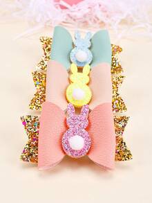 3pcs Easter Bunny Hair Bows For Girls Sparkling Glitter Bow Hair Clips Colorful Leather Bow Alligator Clips Teens Hair Accessories - Multicolor - View 2