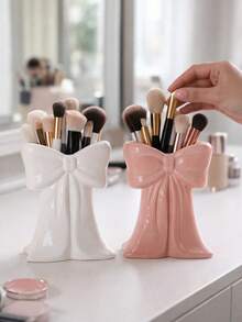 1/2 piezas Juego de cajas de almacenamiento de cosméticos con forma de lazo, soporte para brochas de maquillaje adecuado para tocador, dormitorio, baño, decoración del hogar linda, regalo para damas y amigas, decoración de sala de maquillaje, bolsa de maquillaje, artículo de viaje esencial - Multicolor - Ver 5