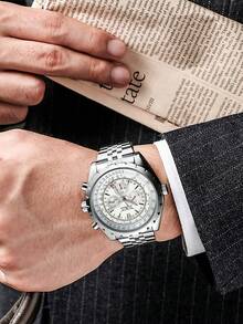 JARAGAR 1件装时尚运动自动机械男士手表，多功能小表盘，不锈钢表带，商务休闲男士手表，顶级品牌奢华腕表，带礼盒 - 白色 - 查看 6