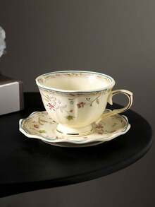 1 Set English Style Ceramic Coffee Cup & Saucer Set, Floral Coffee Cups & Saucers, High-Quality Mugs, Home Afternoon Tea/Coffee Cups, Girly Coffee Cup & Saucer Set, Breakfast Milk Cup, Water Cup, Holiday Gift Back To School - Multicolor - View 11