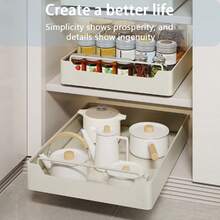 Pull-Out Kitchen Storage Box – No Drilling Required; Removable Single-Tier Design Saves Space - White - View 9