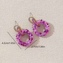 一对波西米亚复古串珠多层吊坠耳环，手工制作的多层圈形设计，饰以人造水晶，适合节日、派对和日常佩戴，完美融合了手工技艺、复古魅力和现代风格，旨在让您在任何场合都成为焦点，纯手工制作，形状、颜色和图案位置略有不同。 - 紫丁香色 - 查看 8