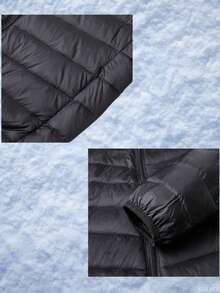 Chaqueta ligera de plumón esencial para hombre: diseño acolchado clásico, cuello alto con cremallera, cálida y práctica, ideal para ir al trabajo, la oficina, salidas de fin de semana y diversas ocasiones diarias. - Negro - Ver 4
