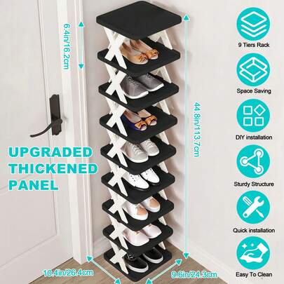 2-9 Tier Narrow Shoe Rack, Upgraded Shoe Organizer, Compact Freestanding Shoe Rack, Space-Saving DIY Shoe Storage Shelf, Suitable For Entryway And Closet, Fits US Size 9-10, Easy Assembly Sturdy Structure, Black And White Color, Home Decor, Autumn Decoration