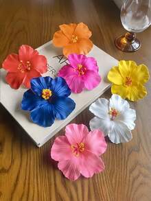 6个/套彩色芙蓉花发夹，夏威夷风格，色彩鲜艳自然，宛如真花，可夹在头发上 - 适合女孩和女士，适合海滩度假、日常外出、派对等场合，可灵活搭配不同造型 - 彩色 - 查看 2