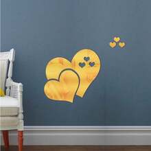 1pcs Heart-Shaped Mirror Wall Stickers, Decorative Background Wall, Acrylic Mirror, 3D Heart-Shaped Home Decoration Back To School Room Decor School Supplies - 愛心金色 - 查看 9