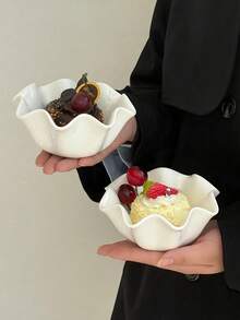 2pcs Ceramic Lotus Leaf Shaped Dessert Bowls, Minimalist Ice Cream/Yogurt/Snack/Rice/Breakfast/Salad Bowls - Multicolor - View 5