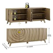 TV Stand With 2 Storage Cabinet For Living Room, Large Entertainment Center With Wave-Patterned Design, Console Table With Ajustable Shelf For 55"-75" TV For Furniture Set-Wood - Màu Khaki - Xem 3